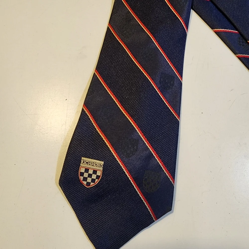 THE RAH RAH Collection Navy Blue Striped Silk  Tie with Richmond Accents